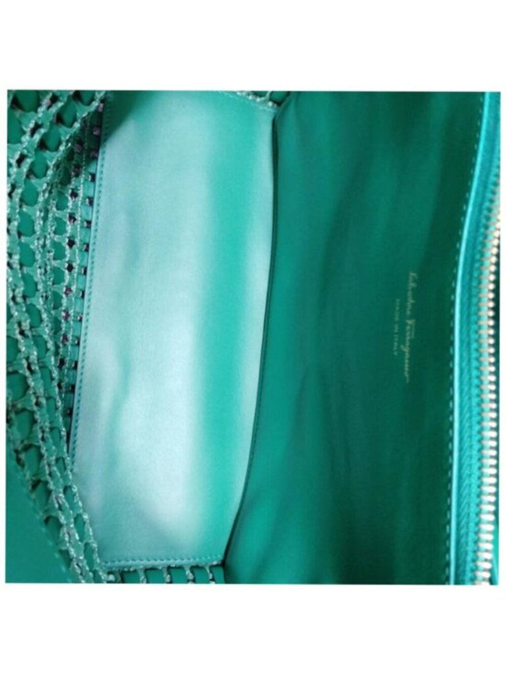 Authentic Salvatore Ferragamo Studio Woven Leather Tote Bag Green Gancini Luxury - Picture 11 of 16